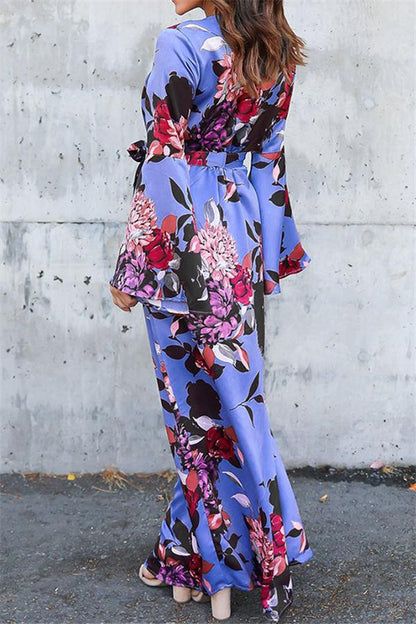 Creamtopmall Floral V Neck Slit Maxi Dress