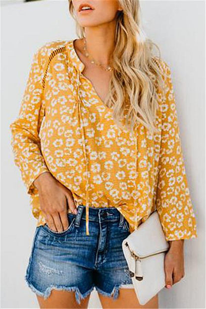 Creamtopmall V Neck Floral Shirt