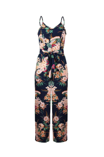 creamtopmall V Neck Floral Slit Jumpsuit