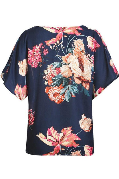 Creamtopmall V Neck Floral Twist Tee