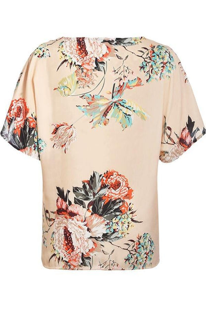 Creamtopmall V Neck Floral Twist Tee