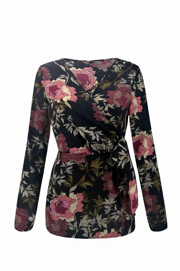 Creamtopmall V Neck Floral Wrap Shirt