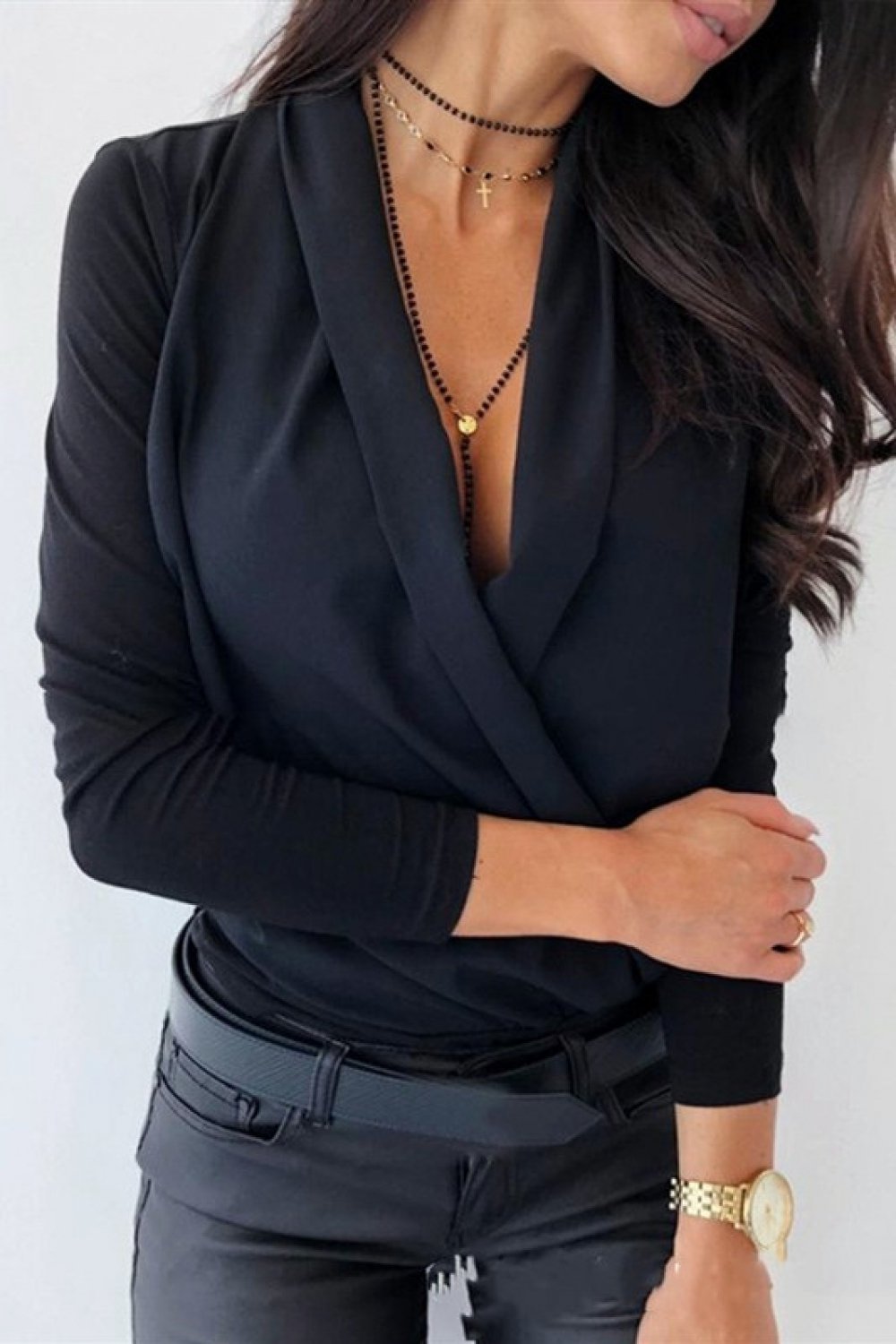 Creamtopmall V Neck Office Long Sleeve Blouse