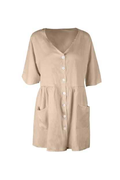 Creamtopmall V Neck Pockets Loose Dress