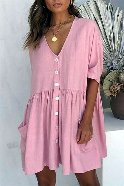 Creamtopmall V Neck Pockets Loose Dress