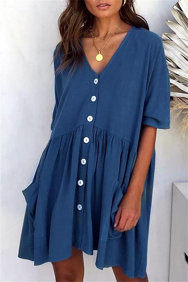 Creamtopmall Elegant Cowboy Navy Shirt Dress