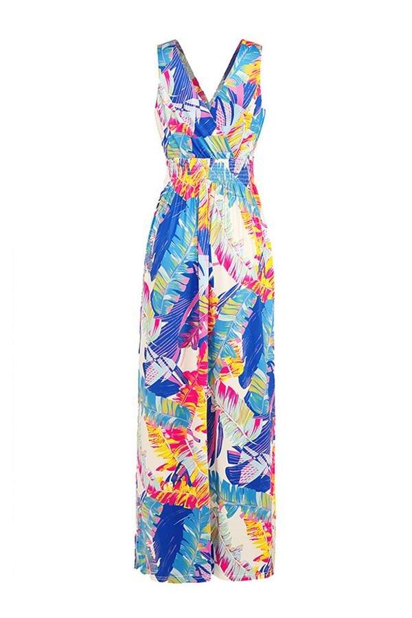 Creamtopmall V-neck Printed Vest Skirt