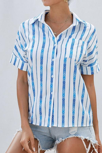 Creamtopmall V-neck Single-breasted Loose Short-sleeved Shirt