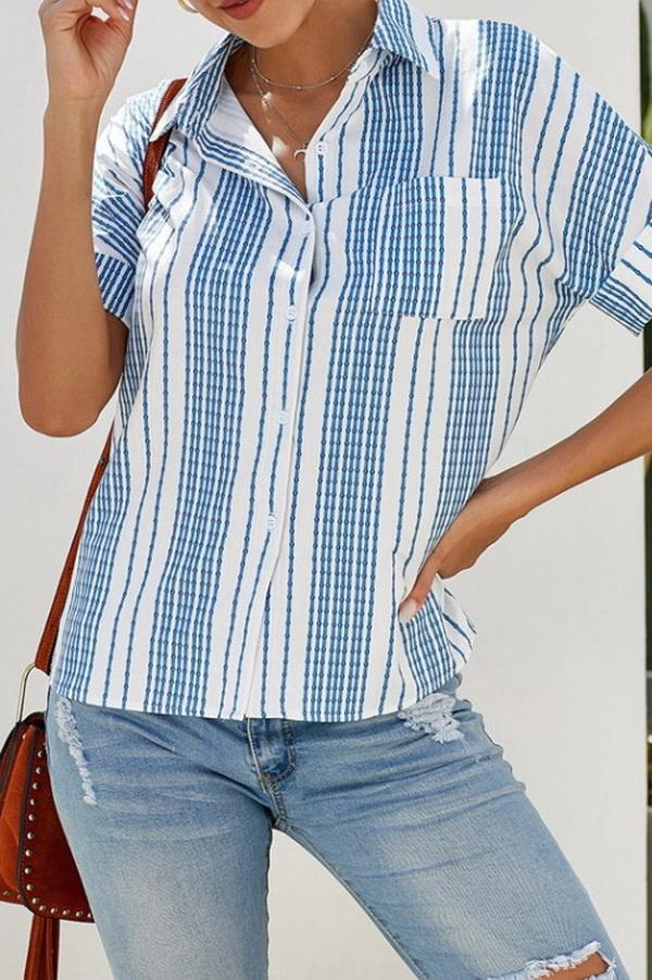 Creamtopmall V-neck Single-breasted Loose Short-sleeved Shirt