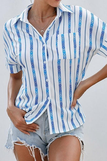 Creamtopmall V-neck Single-breasted Loose Short-sleeved Shirt