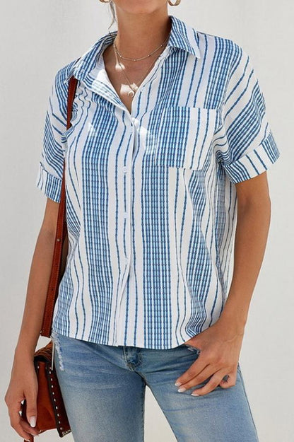 Creamtopmall V-neck Single-breasted Loose Short-sleeved Shirt