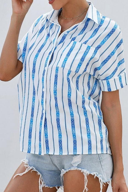 Creamtopmall V-neck Single-breasted Loose Short-sleeved Shirt