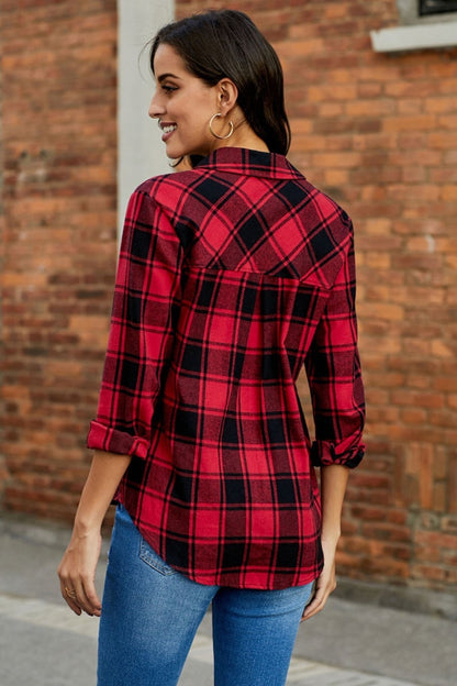 Creamtopmall Versatile Plaid Roll Sleeve Shirt