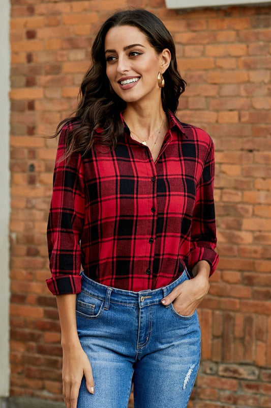 Creamtopmall Versatile Plaid Roll Sleeve Shirt