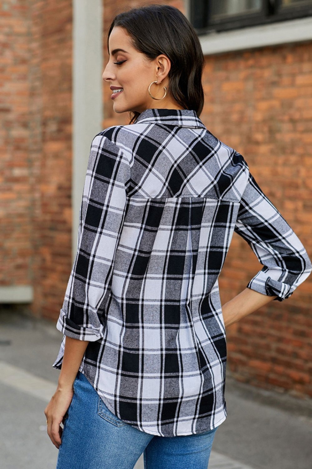 Creamtopmall Versatile Plaid Roll Sleeve Shirt