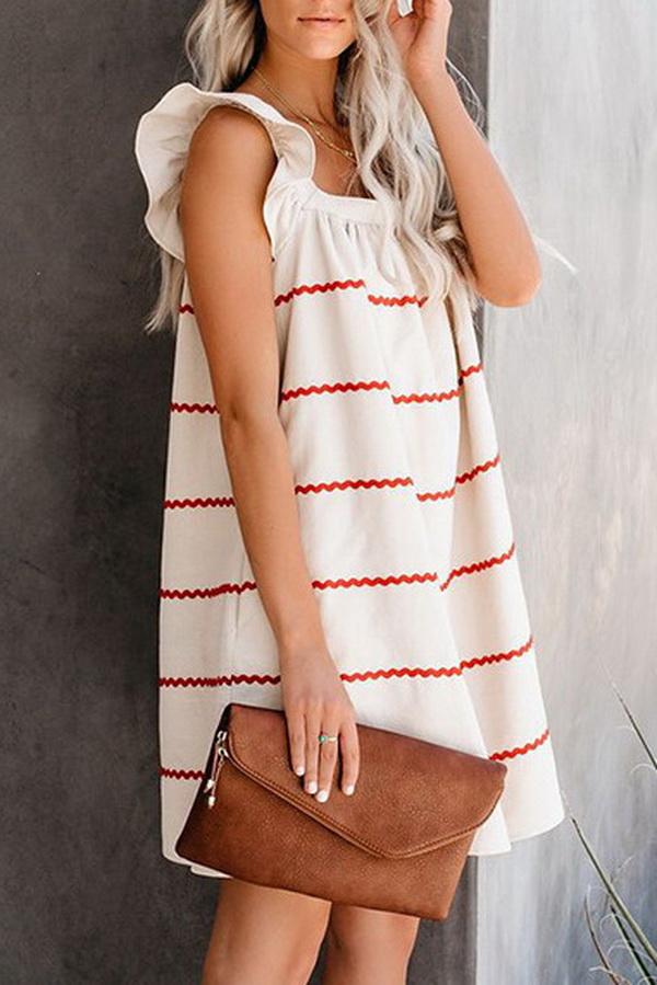 Creamtopmall Wave Striped Sleeveless Cute Dress